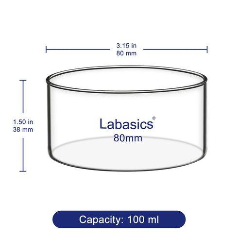 Crystallizing Dish, No Spout Flat Bottom High Borosilicate Glass for Crystallization, 80 mm, 100 ml