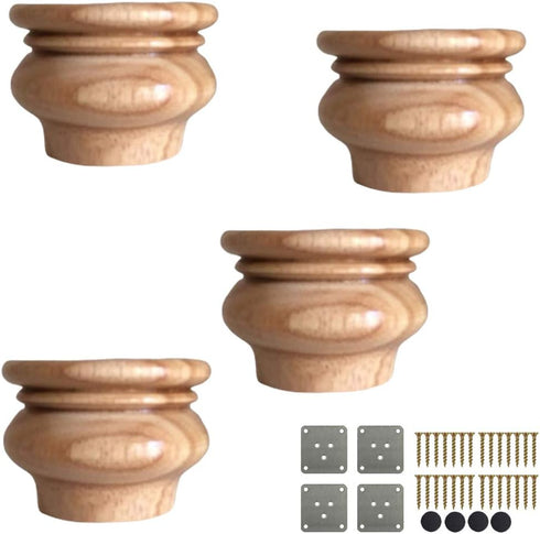 FENGSHOUU 2inch/5cm Wooden Furniture Legs,Set of 4 Solid Wood Unfinished Bun Feet,Round Replacement