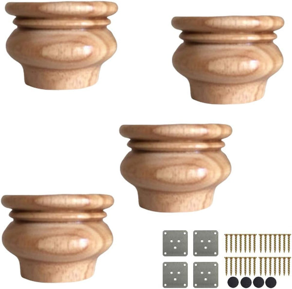 FENGSHOUU 2inch/5cm Wooden Furniture Legs,Set of 4 Solid Wood Unfinished Bun Feet,Round Replacement