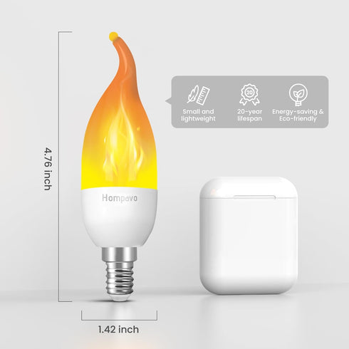 Hompavo Upgraded LED Flame Light Bulbs, 3 Modes Flickering E12 Candle Fire Light Bulb, 6 Pack