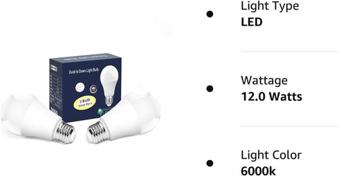 Torkase 13W Dusk to Dawn Light Bulbs, No Timer Required, 1100lm (100W Equivalent), 6000K Daylight, E26 A19 Automatic
