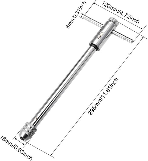uxcell Adjustable Ratchet Tap Wrench T-Handle, for Metric M5-M12 Thread Taps, Ratcheting T Handle Holder Reamer Hand Tapping Tool for Machinist Repair, 295mm (11.61-inch Approx.) Body by uxcell