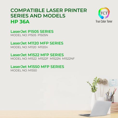 TCT Premium Compatible Toner Cartridge Replacement for HP 36A CB436A Black, Works with HP Laserjet Printers (2,000