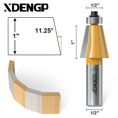 11.25 1 Inch Length,1/2 Inch Degree Chamfer Router Bit with Cutting Shank Carbide Edge Forming Bevel Router Bit