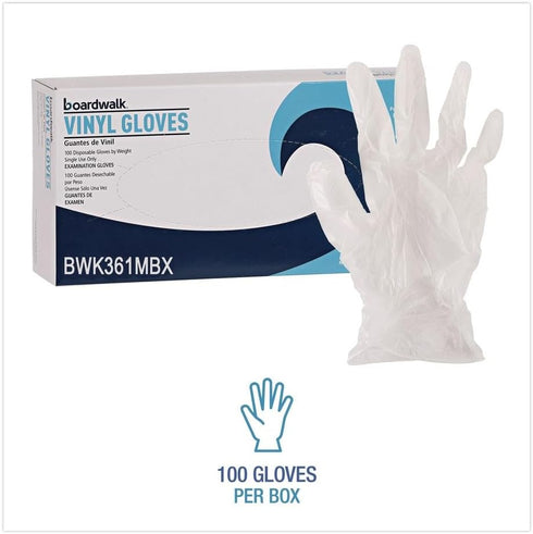 BWK361MBX 3.6 (100/Box) Boardwalk mil Powder/Latex-Free Exam Vinyl Gloves - Medium, Clear
