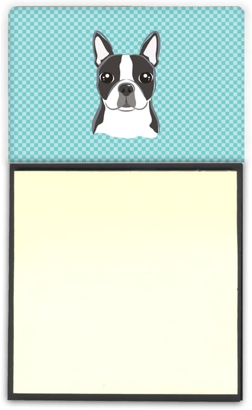Large Multicolor Checkerboard Blue Boston Terrier Sticky Note Holder by Carolines Treasures