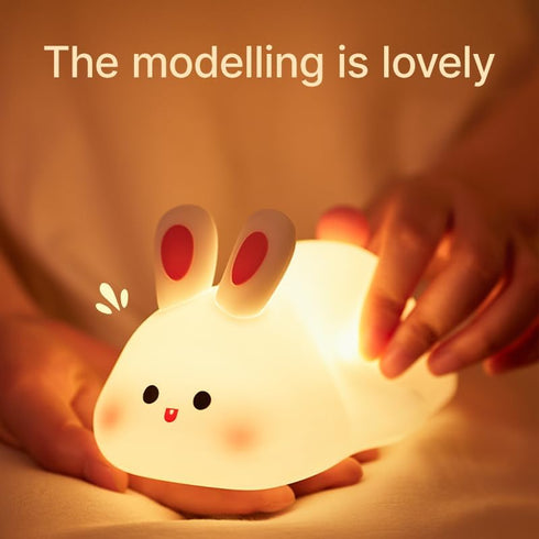 Dimmable Bunny Lamp, Rabbit Night Light with Timer, Soft Silicone Big Face Bunny Easter Gifts, Rechargeable LED Nursery