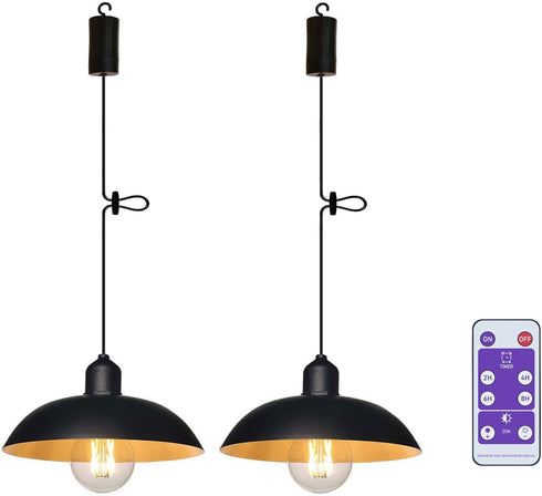 2X Battery Operated Outdoor Chandelier for Gazebo Pendant Light Industrial Hanging Lamp