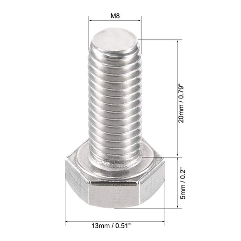 uxcell M8x20mm Hex Bolts - 304 Stainless Steel Hexagon Left Hand Screw Bolt - 2pcs