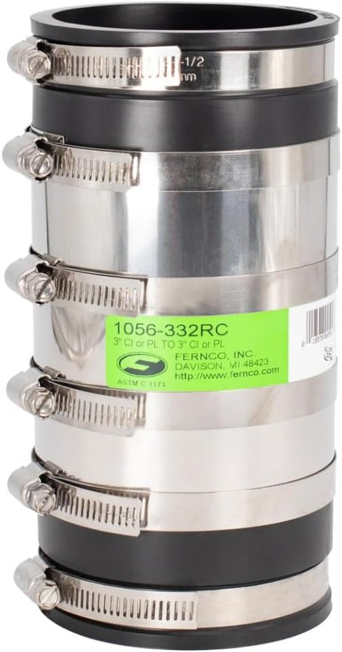 Fernco 3-inch XL Flexible Pipe Coupling Connector Fitting with Stainless Shield for Below Ground Plastic, Cast Iron,