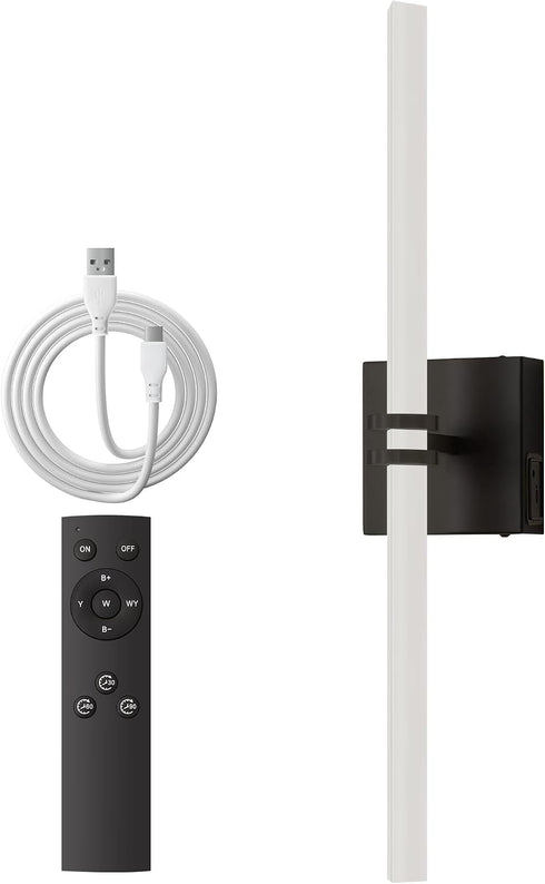 1Pack, Dimmable 22 Inch 3000K-6000K Battery Operated Wall Sconce Black Rechargeable Wall Lights with Remote Control