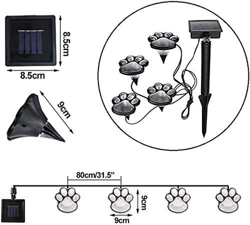 Paw Print Solar Outdoor Lights - Set of 4 Waterproof Dog Paw Lights for Garden Pathway Lighting