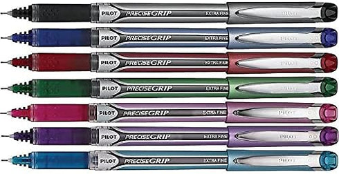 Pilot Precise Grip Liquid Ink Rolling Ball Stick Pens, Pack of 7, Extra Fine Point 0.5 mm, Assorted Colors