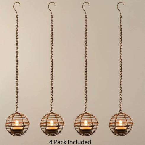 TWINKVILLA Decoration-4Pack Solar Hanging Lanterns Outdoor Waterproof, Rust Iron Ball Candle Holder with Flickering