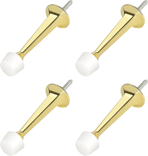 HOMOTEK 4 Pack Heavy Duty Solid Rigid Door Stop - Zinc Die Cast Door Stopper with Soft Rubber Tip, Gold