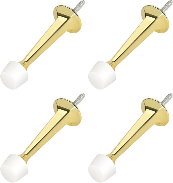 HOMOTEK 4 Pack Heavy Duty Solid Rigid Door Stop - Zinc Die Cast Door Stopper with Soft Rubber Tip, Gold
