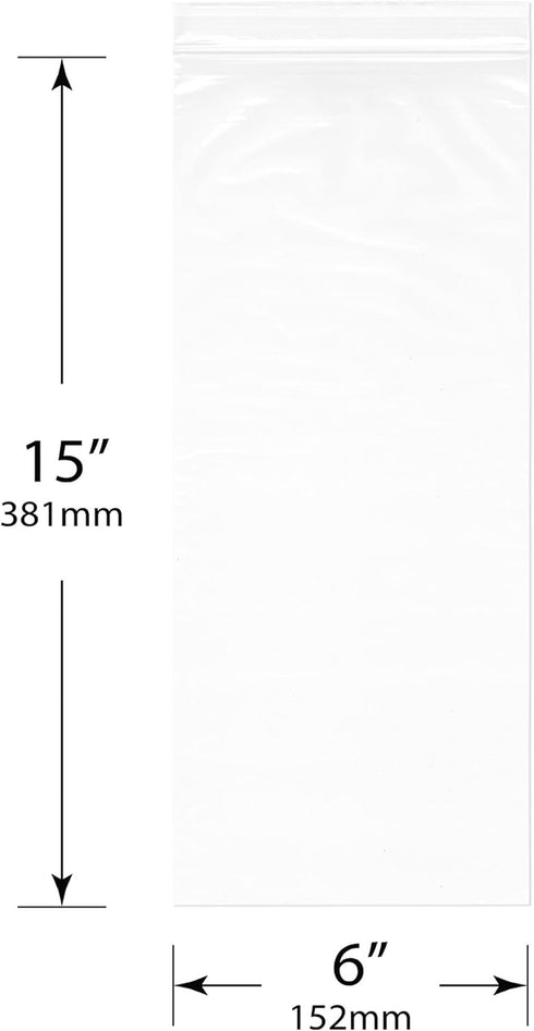 Plymor 6" x 15" Reclosable Plastic Bags (Pack of 200) - 2 Mil Zipper