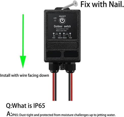 12v 12V-72V 328ft Switch,40A Remote Control Relay Switch, DC Wireless Switch Long Range, Waterproof Relay RF Remote
