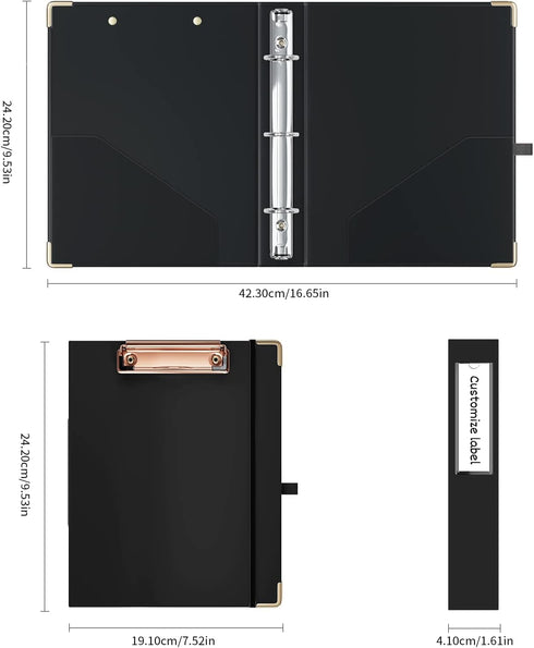 Ospelelf Mini 3 Ring Binder, 1 Inch, Cute Binder for 5.5" x 8.5", with 5 Tab Dividers, Black