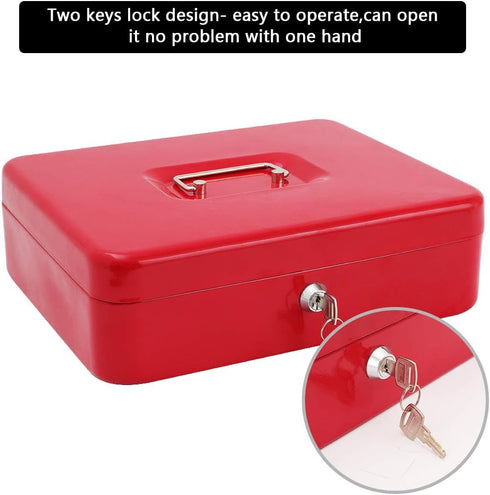 Key,Tiered,4 5 Slots,11.8" 9.5" 3.5",Red xydled Cash Box with Money Tray and Key Lock,Money lock box with Cash