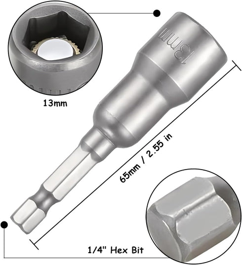 5Pcs Power Nut Driver Set 1/4 Inch Hex Shank 65mm Length Diameter 13mm Magnetic Quick Change Socket Nut Impact Driver Adapter Power Nut Driver Repairing Tool Kit by Kigauru