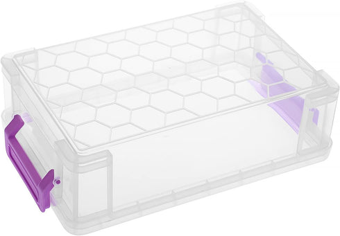 BTSKY 4 Pack Extra Large Capacity Storage Box for Pencils, Stackable Translucent Clear Desk Organizer for Office