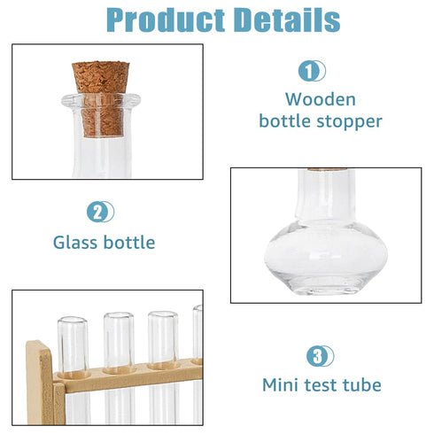Dollhouse Mini Glass Test Tube, Miniature Glass Tube with Tiny Wood Rack for Science Sets