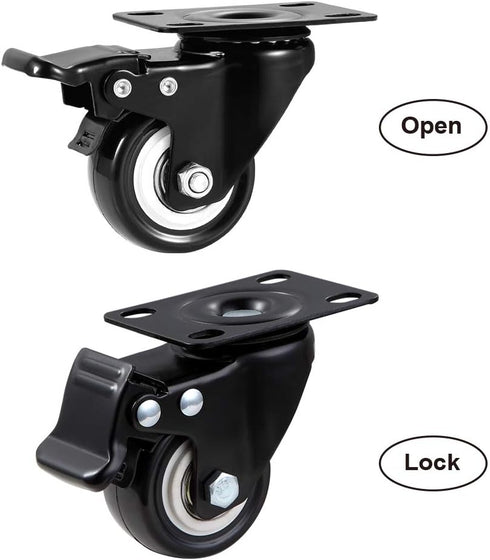 2" Caster Wheels Set of 4, Heavy Duty with Brake, No Noise Locking Polyurethane (PU) Wheels