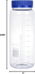 Moonetto 2 Pack 1000 mL Wide Mouth Graduated Round Borosilicate Glass Bottle with GL70 Blue Polypropylene Screw Cap