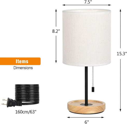 CADUKE Modern Table Lamp, Nightstand Desk Lamp, Bedside Lamp with Wood Base and Linen Shade for Living Room, Bedroom
