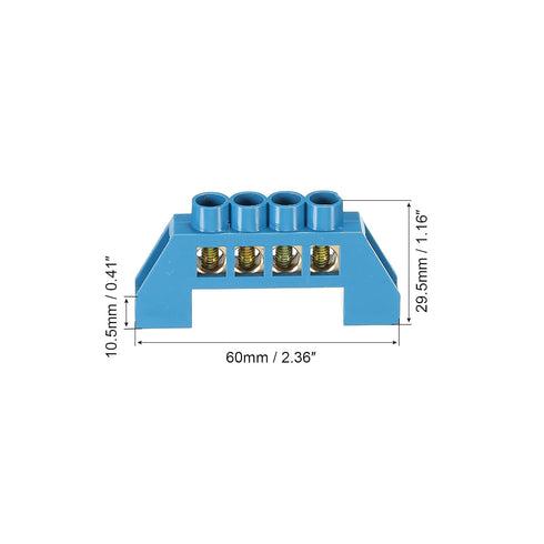 MECCANIXITY Brass Strip Terminal Grounding Bar Screw Block Barrier 4 Positions Blue for Electrical Distribution, Pack