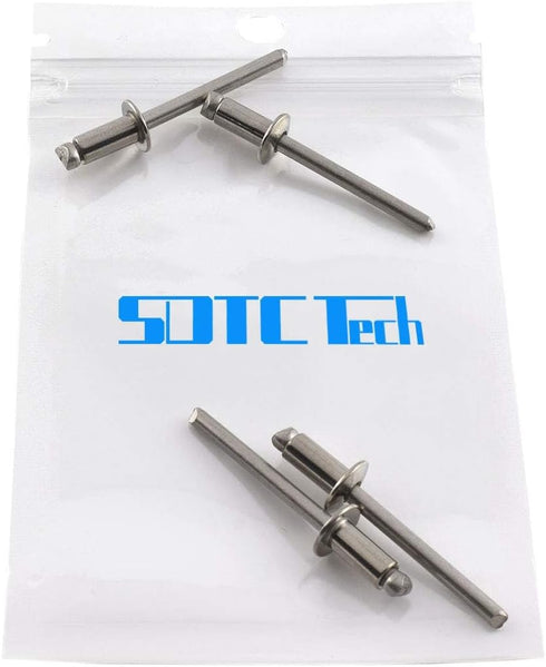 SDTC Tech Stainless Steel Blind Rivets, 1/8" x 3/8" (4-4) Open End Type Pop Rivet, 50 Pack
