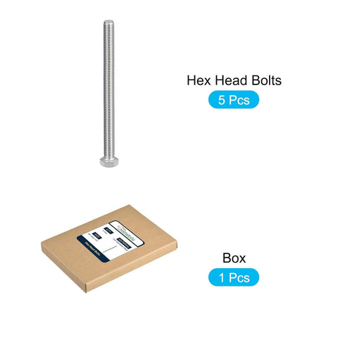 Hex Bolts 5Pcs (3/8-16x5-1/2"), 316 Stainless Steel Fully Threaded Hex Head Screws for Furniture Repair, Silver
