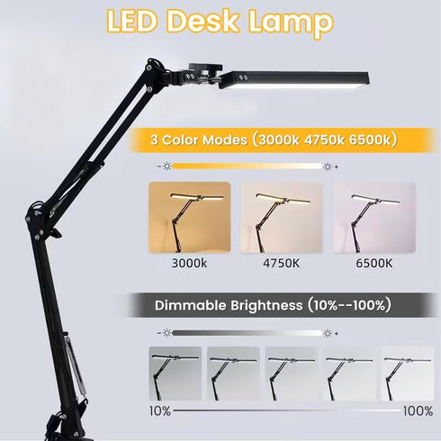 Generic 10 3 LED Desk Lamp, Adjustable Swing Arm Lamp with Clamp, Eye-Caring Reading Desk Light, Brightness Levels