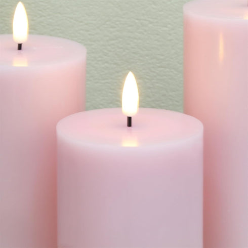 Set 3 Pink Flameless Pillar Candles with Remote, LED Candles Battery Operated, Real Wax Flickering Electric Fake