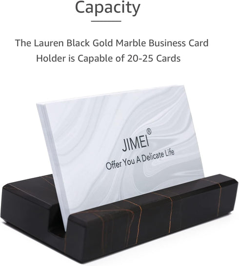 Business Card Holder for Desk - Elegant Display Holder Made of Sahara Noir Marble - Desk Organizer Stand for 25