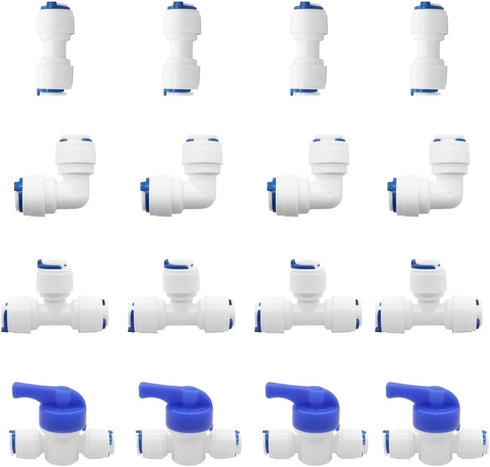 Beduan Water Push to Connect Quick Connect Fitting 1/4" Tube OD for RO Water Reverse Osmosis System (Pack of 16)