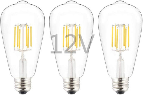 Low Voltage DC 12V/24V 6W LED Bulb, Edison Style ST21 Antique Shape, Warm White Light, 600LM, 3-Pack