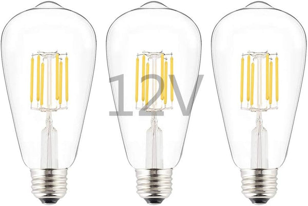 Low Voltage DC 12V/24V 6W LED Bulb, Edison Style ST21 Antique Shape, Warm White Light, 600LM, 3-Pack