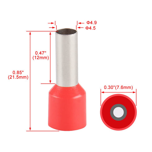 Baomain AWG 8/10.0mm² Wire Copper Crimp Connector, Insulated Ferrule Pin Cord End Terminal, Pack of 100, Red