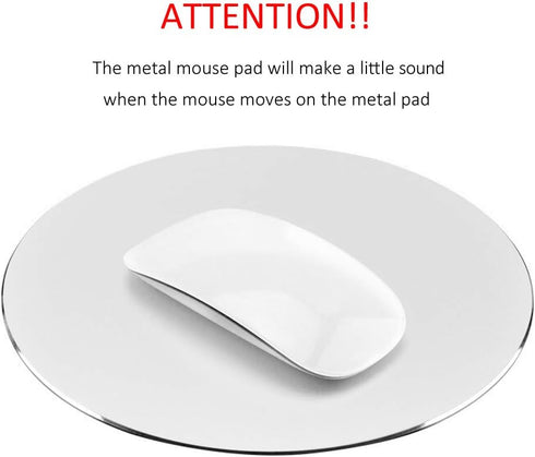 ProElife Premium Aluminum Metal Mouse Pad, 8.66-inch Round Mousepad with Anti-Slip Base, Silver Color