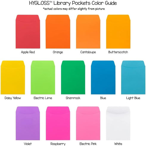 Hygloss Products Electric Pink Library Card Pockets - Self-Adhesive, 3.5” x 5”, 30 Count for Classroom & Crafts