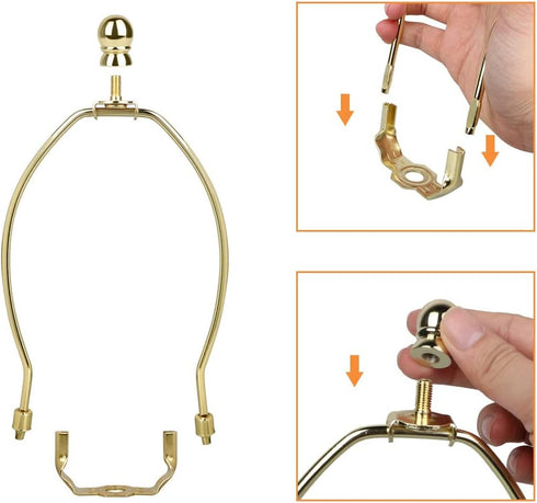 10 Inch Lamp Harp, 2 Set Gold Lamp Shade Holder with Finial, DIY Detachable Replacement Adapter for Table/Floor Lamps