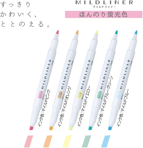 ZEBRA WKT7-5C-N Mildliner Highlighter, Faint Fluorescent Colors, 5 Colors