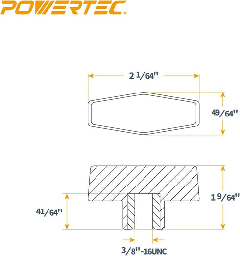 POWERTEC 3/8"-16 T Knobs 5 Pack - Clamping Knobs with Steel Insert for T Track Bolts, Thumb Screw Knobs for Woodworking