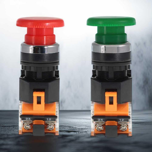 Emergency Push Button Switch, Green&Red Mushroom Head, for Home or Industrial Equipment (2 Pack)