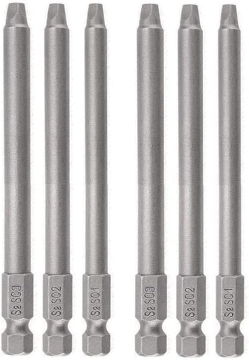6Pcs 1/4 Inch Shank Long Magnetic Square Head Screwdriver Bits Set for Power Tools SQ1 SQ2 SQ3 (100mm)