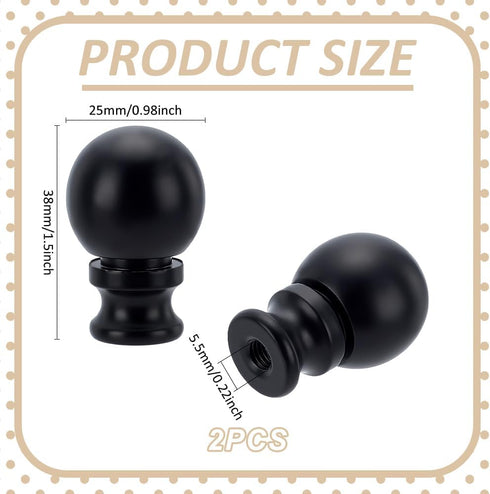 2Pcs Finials,1-1/2 Inch AHANDMAKER Black Lamp Lamp Shade Nut Screw Cap Ball Knob Finial Head Decoration Topper