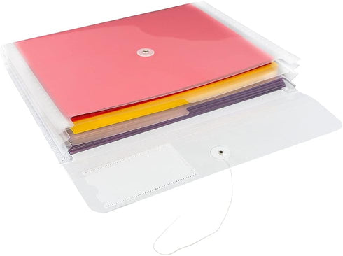 JAM PAPER Plastic Envelopes with Button & String Tie Closure & 2 Dividers, Clear, 12/Pack