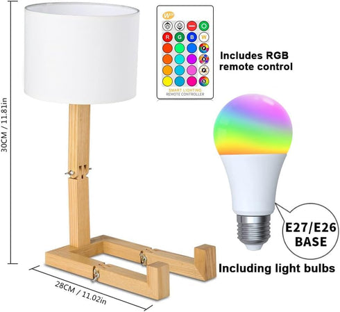 BBGISHO Bulb Bulb Robot Table Lamp, Wood Table Lamp with Fabric Shade, Color Changing Light & Remote Control, Cute Boho